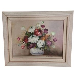 M. Hopkins Original Floral Still Life Oil Painting Framed Canvas Flowers Vintage